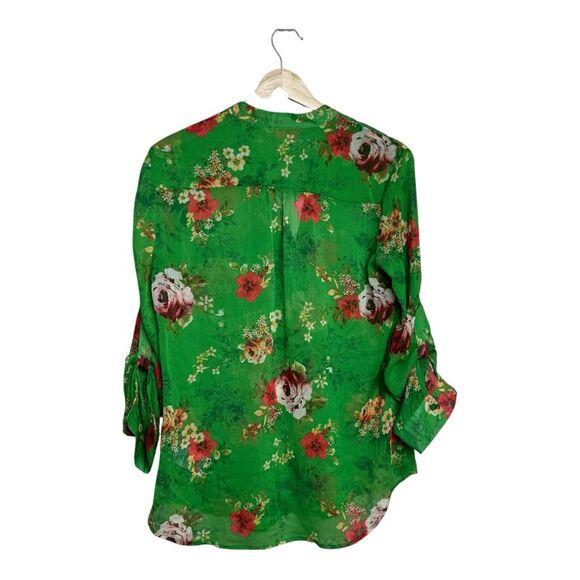 KUT from the klothing Green floral sheer button down blouse small nwot - Picture 2 of 7